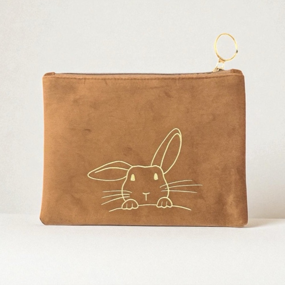 Anthropologie Brown Suede Bunny Rabbit Clutch Wristlet Pouch Easter NWOT